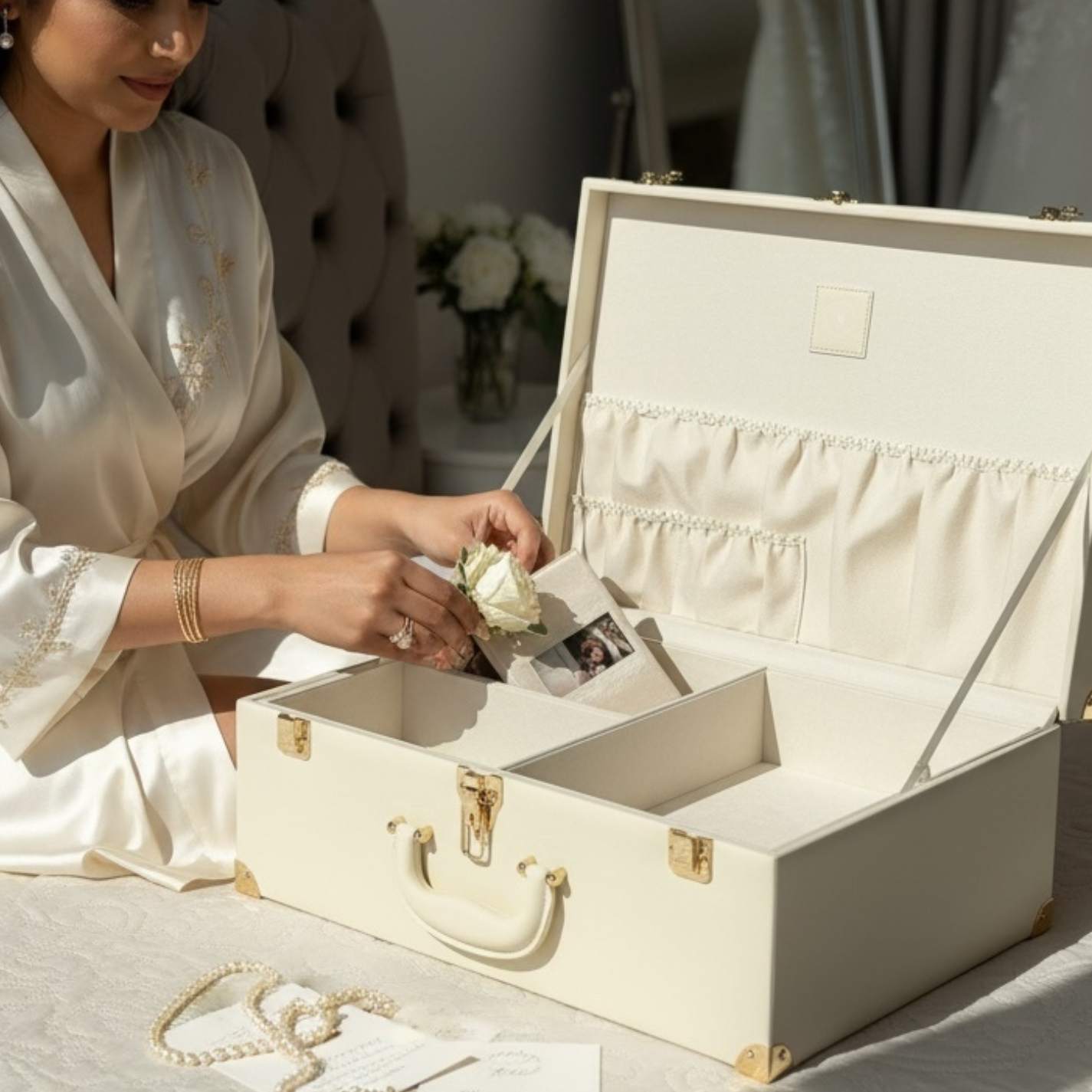 Large Inwords Gifting memory keepsake box with "New Chapter" inscription, featuring a wooden finish and decorative design.