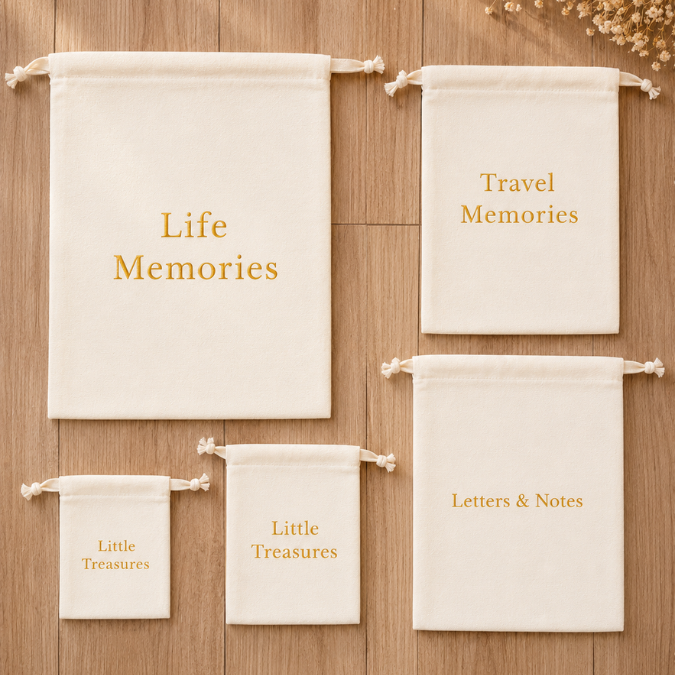 Set of two Inwords Gifting The Memory Keeper Pouches with embroidered designs, perfect for storing keepsakes and small items.