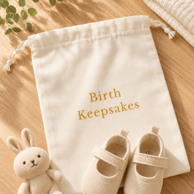 Set of five Inwords Gifting Memory Keeper Pouches in various colors with zipper closures and printed designs.