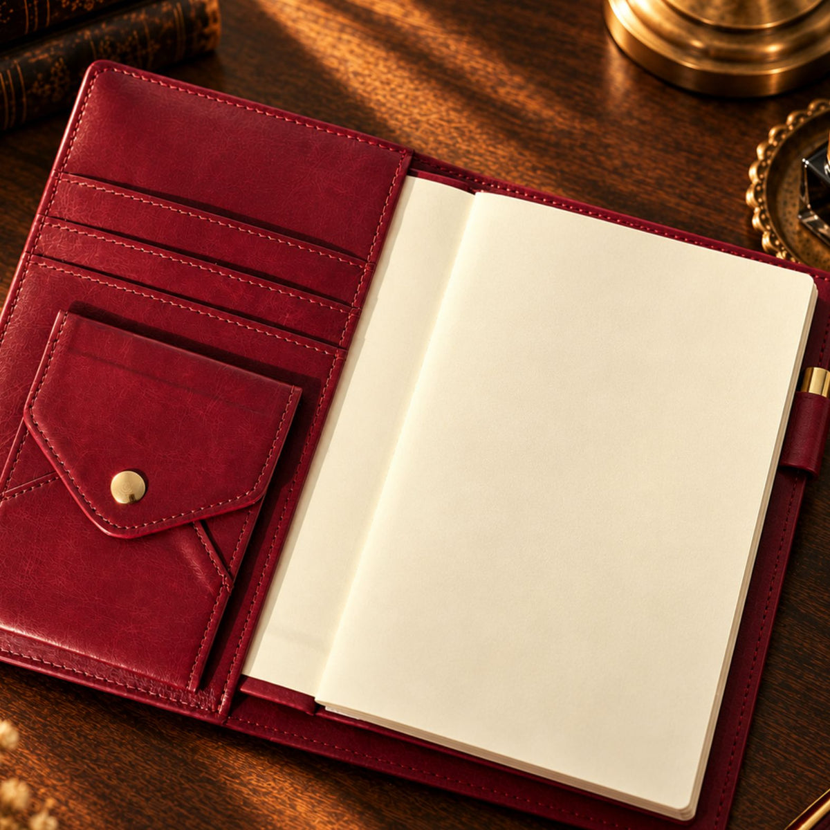 Burgundy Inwords Gifting Mémoire Journal with embossed cover and lined pages for personal writing and reflection.