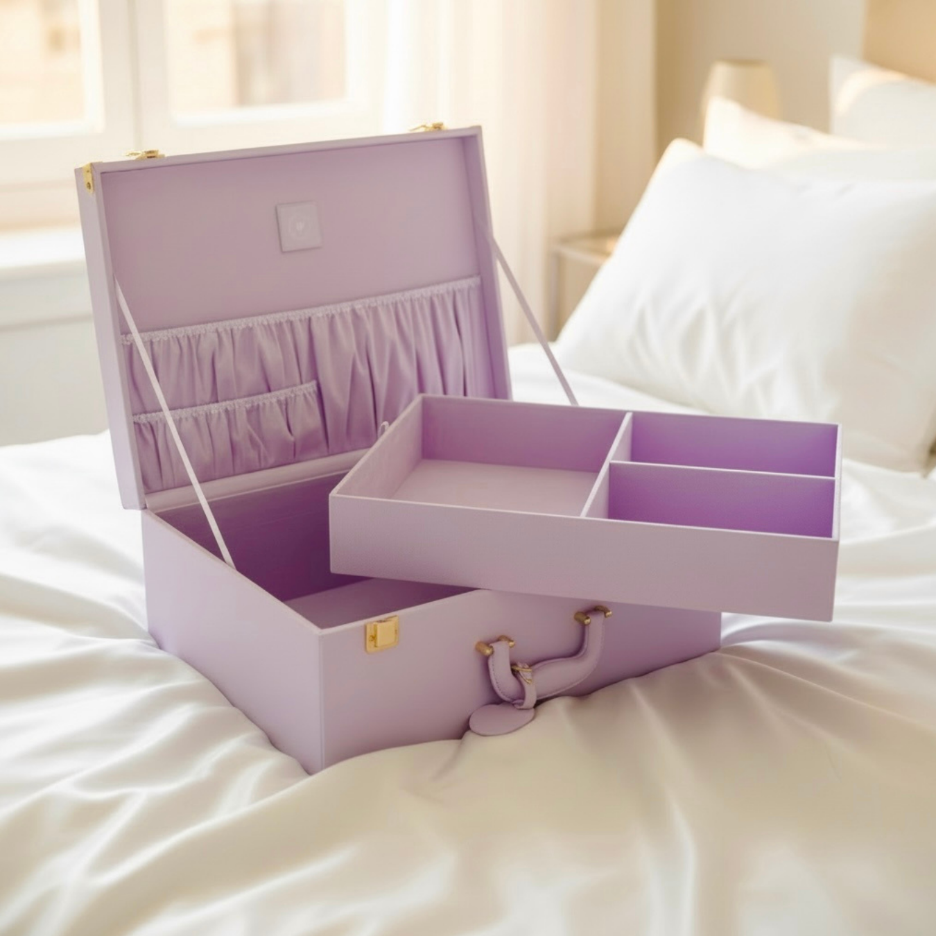 Lavender velvet large memory keepsake box by Inwords Gifting, designed for storing cherished keepsakes and mementos.