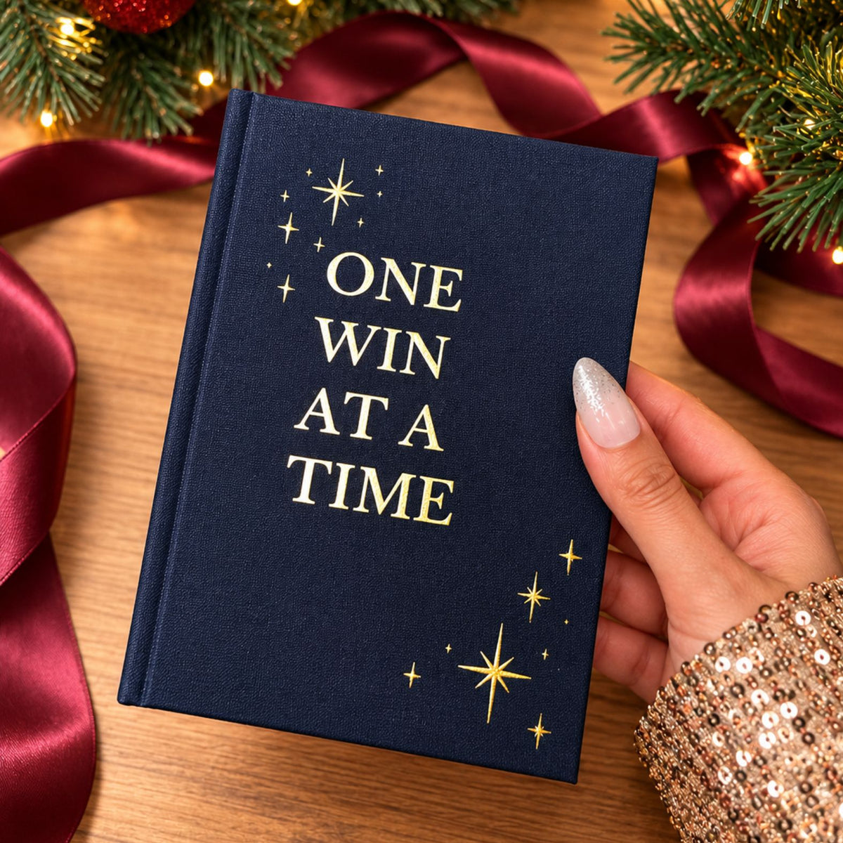 Christmas edition gift set featuring motivational "One Win at a Time" themed items by Inwords Gifting, perfect for holiday gifting.