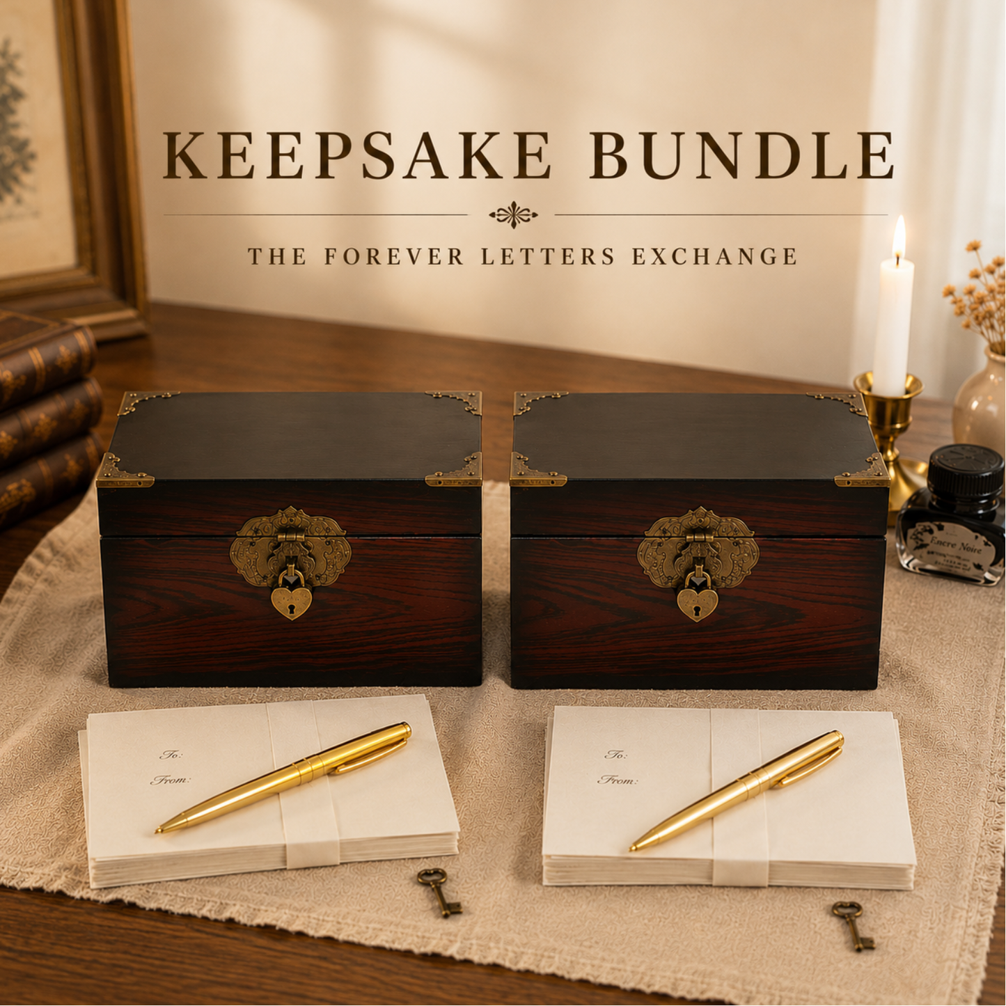 A set of elegant wooden letter exchange tokens with the Forever Letters Exchange Set by Inwords Gifting, arranged on a neutral background.