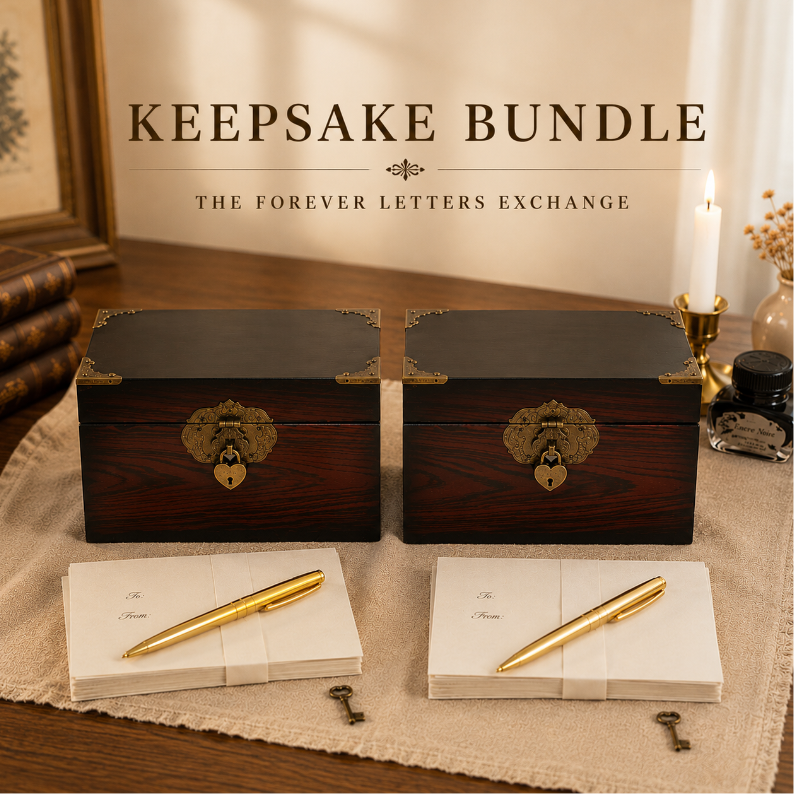 A set of elegant wooden letter exchange tokens with the Forever Letters Exchange Set by Inwords Gifting, arranged on a neutral background.