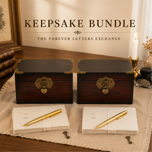 A set of elegant wooden letter exchange tokens with the Forever Letters Exchange Set by Inwords Gifting, arranged on a neutral background.